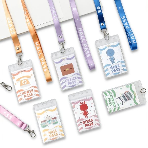 BESARME Hall Passes with Lanyards 6 Pack PVC Classroom-3
