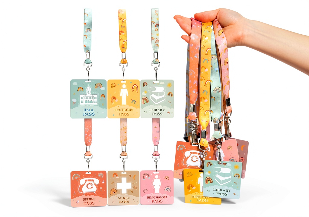 Installing Kosiz Hall Passes Set of 6 Vivid Colors PVC Cloth on a wooden desk