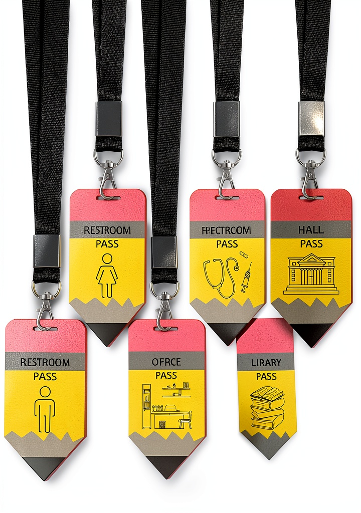 Student wearing Sabary hall pass lanyard in classroom