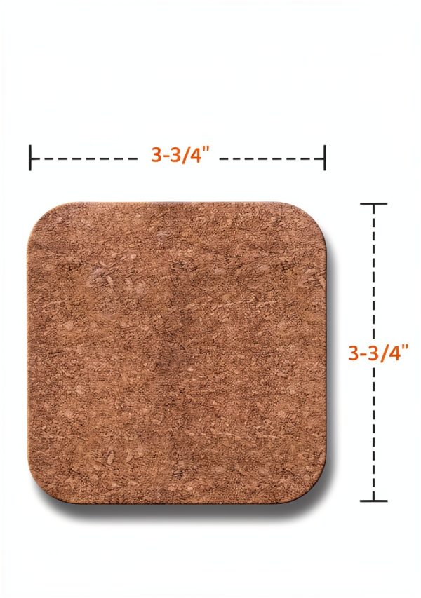 Adhesive Backed Cork w/Radius Corners for Coasters, Trivets and Art Projects – 1/16” Thick x 3-3/4" x 3-3/4" (100 PC)-1